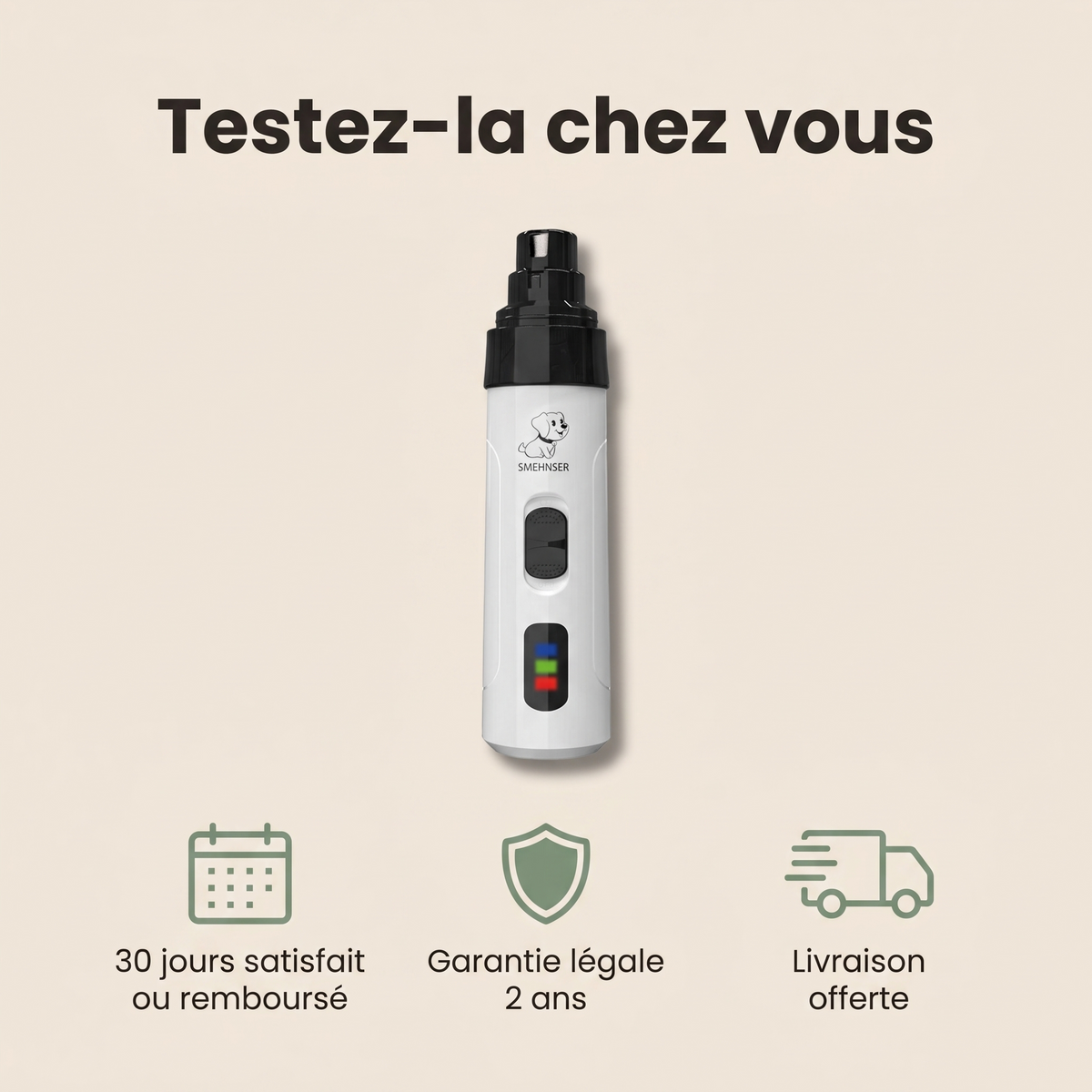 Testez-la chez vous : 30 jours satisfait ou remboursé, garantie légale 2 ans, livraison offerte