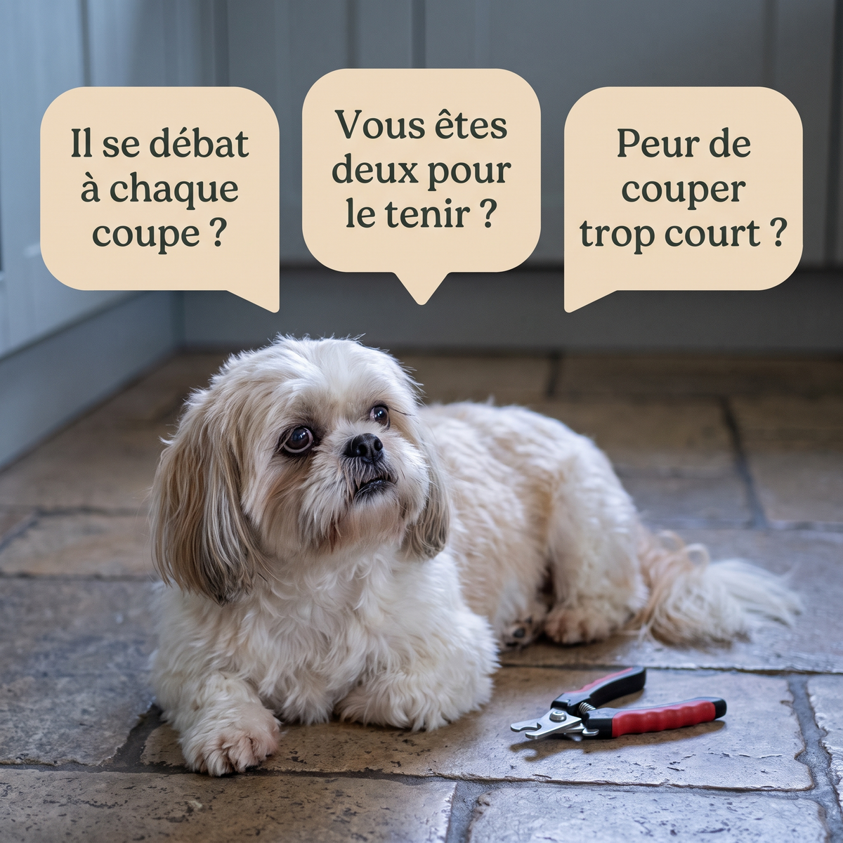 Il se débat à chaque coupe ? Vous êtes deux pour le tenir ? Peur de couper trop court ?